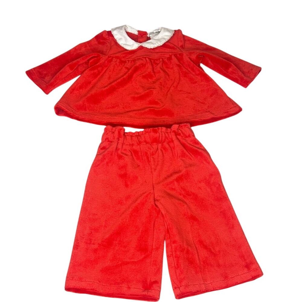 Sofia Grainge Girls size 3-6 M Christmas Red Corduroy Velour Set